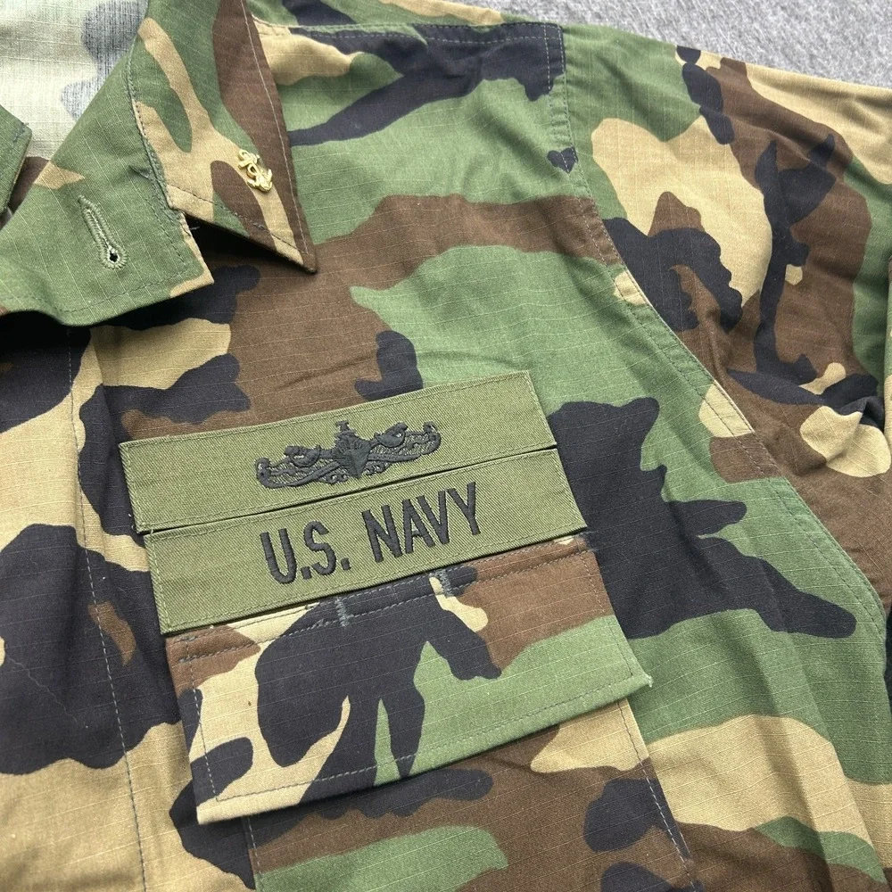Woodland Camo BDU Jacket Large Regular Hot Weather Combat Coat US Navy